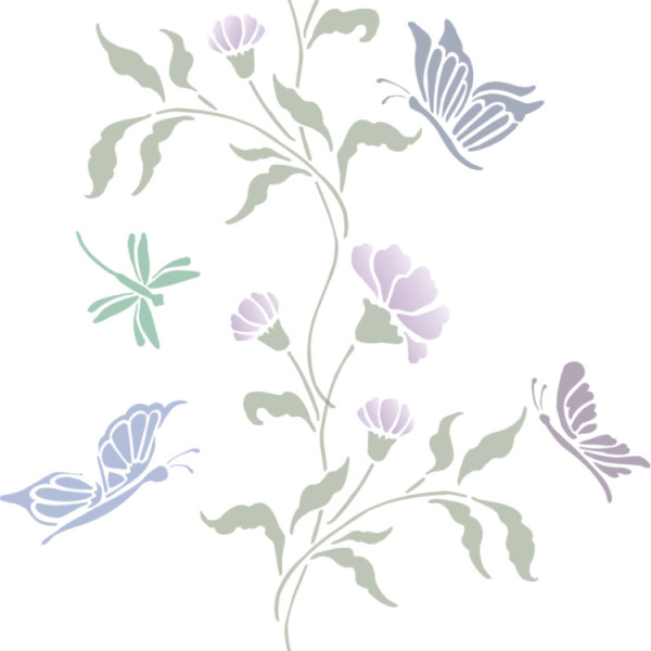 Painting Stencil Magnolia Chinoiserie Vine FREE Butterflies stencil